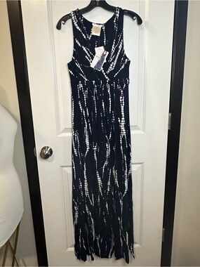 Matty M Navy Tie-Dye Surplice Maxi Dress Sleeveless | XS | NWT